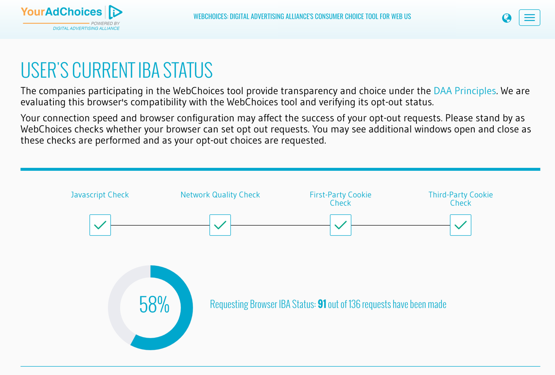 Check request. "Opt out of interest based ads" настройки. Status browser. Opt for. Opting out and in.